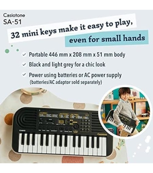 Casiotone Mini Keyboard SA-51 with Piano tones, Black