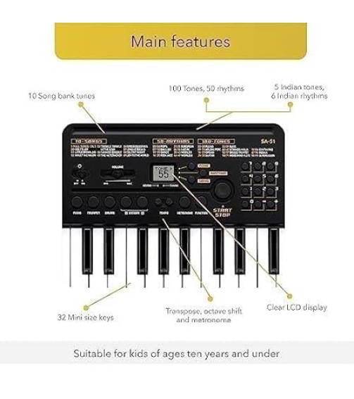 Casiotone Mini Keyboard SA-51 with Piano tones, Black