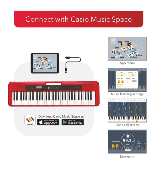 Casio CT-S200 Casiotone 61-Key Portable Keyboard (Red)