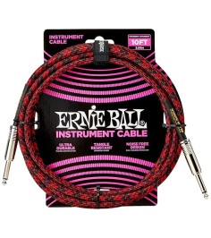 Ernie Ball 6394 10ft Braided Straight Straight Inst Cable Red Black