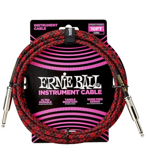 Ernie Ball 6394 10ft Braided Straight Straight Inst Cable Red Black