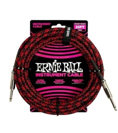 Ernie Ball Braided Instrument Cable, Straight Straight, 25ft, Red/Black, P06398