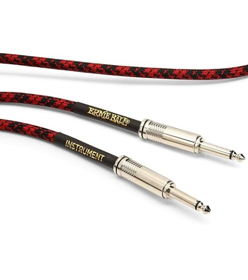 Ernie Ball Braided Instrument Cable, Straight Straight, 25ft, Red/Black, P06398