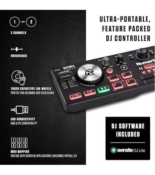 Numark DJ2GO2 Touch | Compact 2 Deck USB DJ Controller 