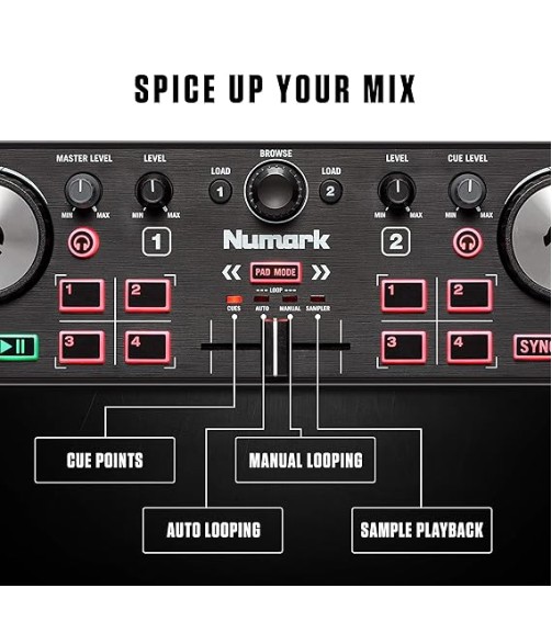 Numark DJ2GO2 Touch | Compact 2 Deck USB DJ Controller 