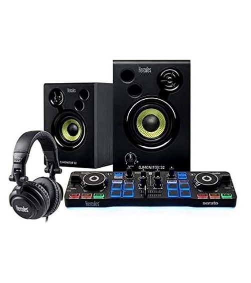 Hercules DJ Starter Kit | Starlight USB DJ Controller with Serato DJ Lite software, 15-Watt Monitor Speakers, and sound-isolating Headphones