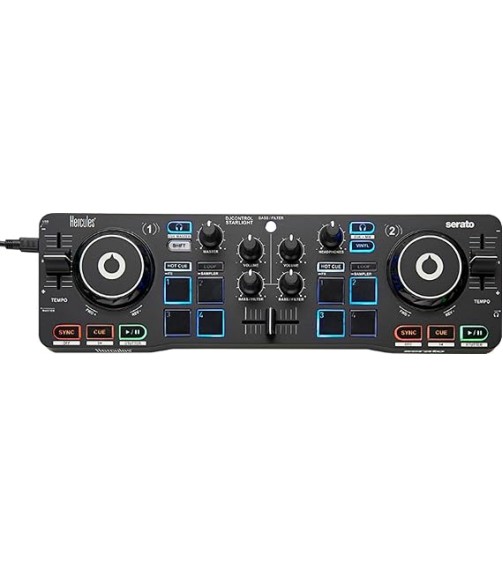 Hercules DJ Starter Kit | Starlight USB DJ Controller with Serato DJ Lite software, 15-Watt Monitor Speakers, and sound-isolating Headphones