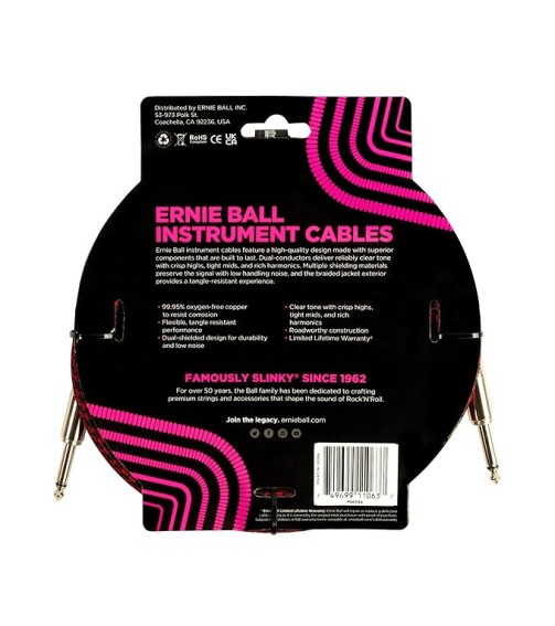 Ernie Ball Braided Straight Inst Cable Red Black