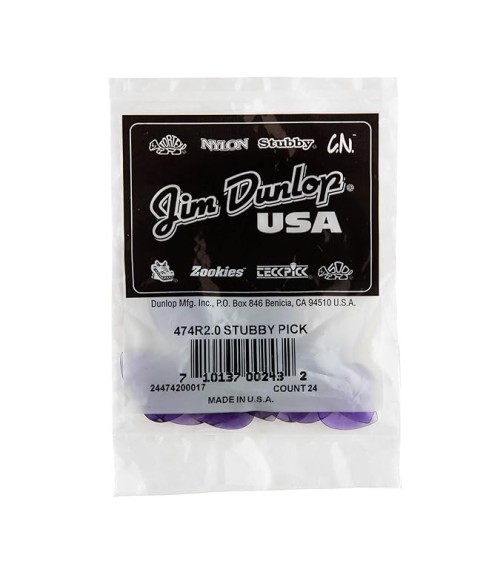 Jim Dunlop Stubby Jazz 474R20 2.0mm Guitar Picks, 6 pcs bag